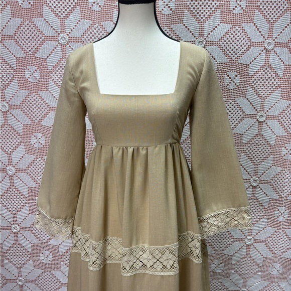 Vintage 70s Romantic Prairie Lace Trim Empire Maxi Dress – Handcrafted - Picture 2 of 14